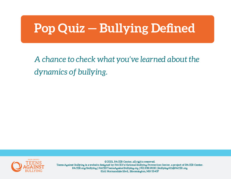 bullying 101 pop quiz